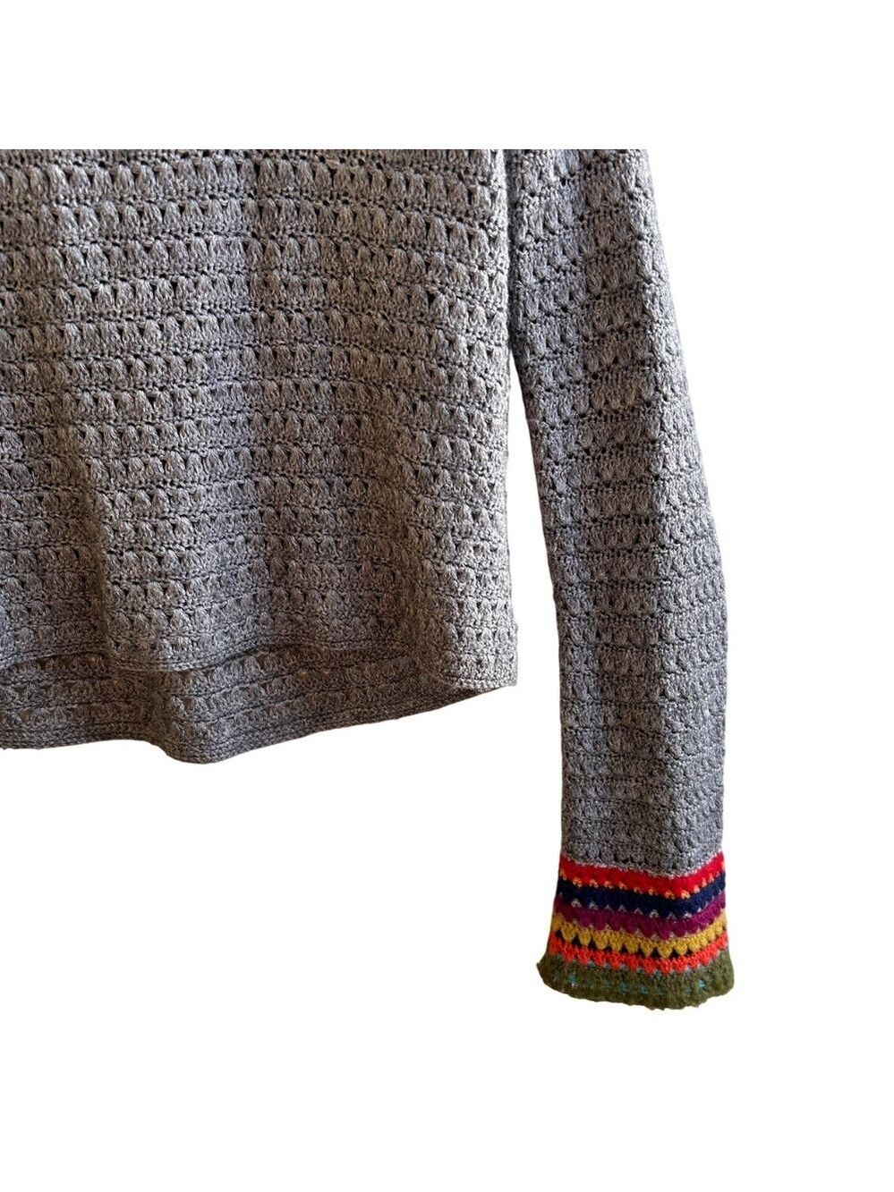 Free People Crew Scoop Neck Loose Weave Wool Blend Sweater M - Picture 5 of 6